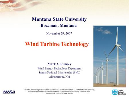 Montana State University Wind Turbine Technology