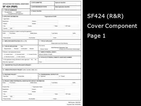 SF424 (R&R) Cover Component Page 1. SF424 (R&R) Cover Component Page 2.