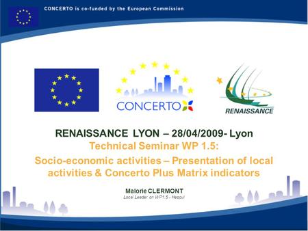 Malorie CLERMONT Local Leader on WP1.5 - Hespul RENAISSANCE LYON – 28/04/2009- Lyon Technical Seminar WP 1.5: Socio-economic activities – Presentation.