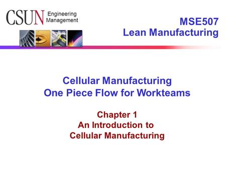 MSE507 Lean Manufacturing
