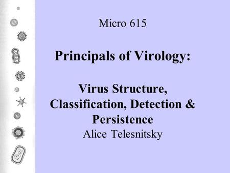 Micro 615 Principals of Virology: Virus Structure, Classification, Detection & Persistence Alice Telesnitsky.