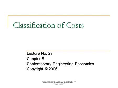 Classification of Costs