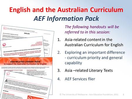 English and the Australian Curriculum AEF Information Pack