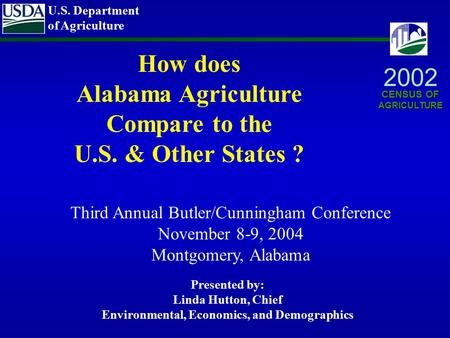 2002 CENSUS OF CENSUS OFAGRICULTURE U.S. Department of Agriculture Presented by: Linda Hutton, Chief Environmental, Economics, and Demographics How does.