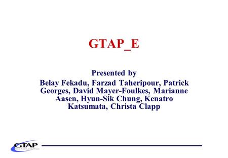 Presented by Belay Fekadu, Farzad Taheripour, Patrick Georges, David Mayer-Foulkes, Marianne Aasen, Hyun-Sik Chung, Kenatro Katsumata, Christa Clapp GTAP_E.