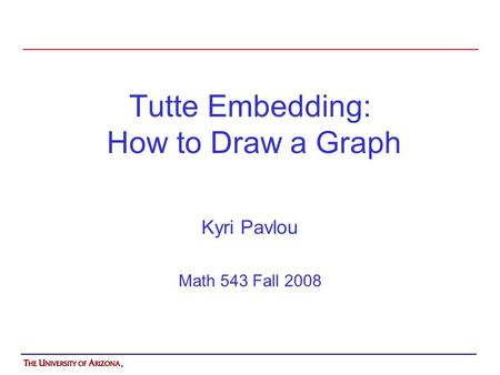 Tutte Embedding: How to Draw a Graph Kyri Pavlou Math 543 Fall 2008.