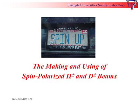 Triangle Universities Nuclear Laboratory July 26, 2001-TUNL REU The Making and Using of Spin-Polarized H  and D  Beams.