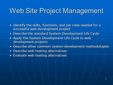 Web Site Project Management