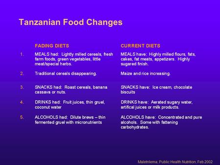 Maletnlema, Public Health Nutrition, Feb 2002 Tanzanian Food Changes.