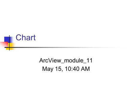 Chart ArcView_module_11 May 15, 10:40 AM. Outline Two ways of creating charts How charts are created Steps.