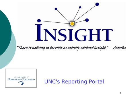 11 UNC’s Reporting Portal. 22 Agenda  What is Insight  How to get access  Demonstration  Reports available now  Future plans  How to request additional.