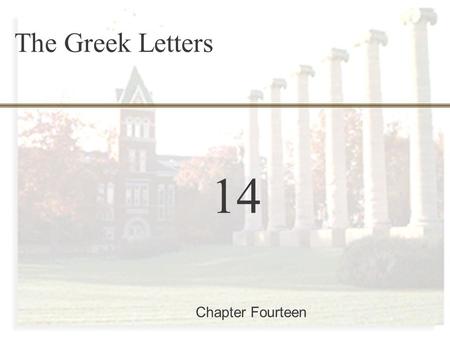 14-0 Finance 457 14 Chapter Fourteen The Greek Letters.