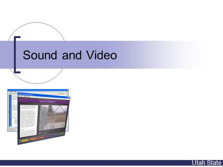 Utah State Sound and Video. Utah State Topics Sound  Timeline  ActionScript  Sound Design for Instruction Video  FLVPlayback Component  Flash Video.