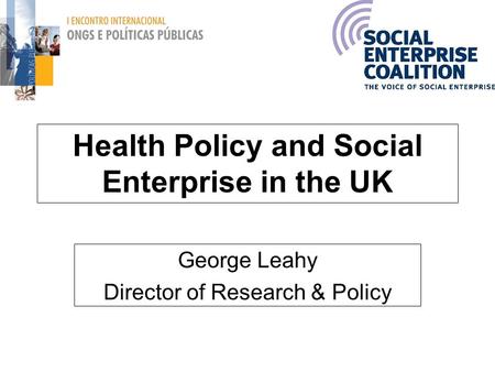 Health Policy and Social Enterprise in the UK