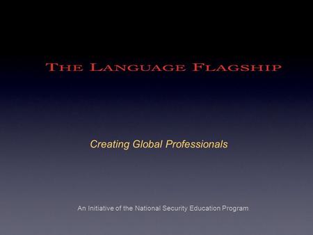 Creating Global Professionals An Initiative of the National Security Education Program.