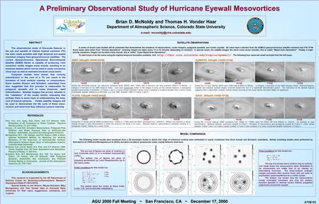 A Preliminary Observational Study of Hurricane Eyewall Mesovortices Brian D. McNoldy and Thomas H. Vonder Haar Department of Atmospheric Science, Colorado.