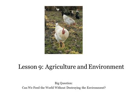 Lesson 9: Agriculture and Environment Big Question: Can We Feed the World Without Destroying the Environment?