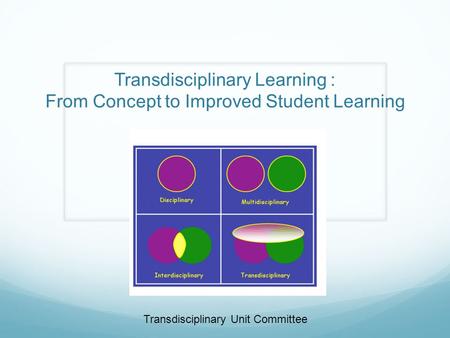 Transdisciplinary Learning : From Concept to Improved Student Learning