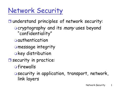 Network Security understand principles of network security: