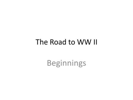 The Road to WW II Beginnings. US Isolationism The mood of the United States following WW I and before WW II was isolationist and desperate. The Versailles.