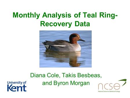 Monthly Analysis of Teal Ring- Recovery Data Diana Cole, Takis Besbeas, and Byron Morgan.
