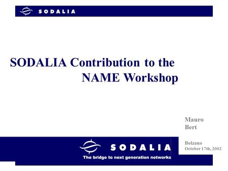 Mauro Bert Bolzano October 17th, 2002 SODALIA Contribution to the NAME Workshop.