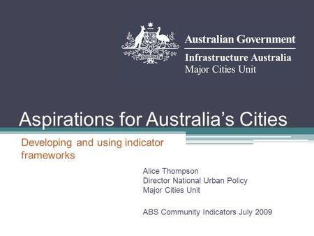 Aspirations for Australia’s Cities