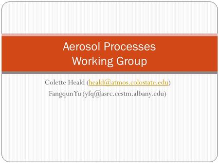 Colette Heald Fangqun Yu Aerosol Processes Working Group.