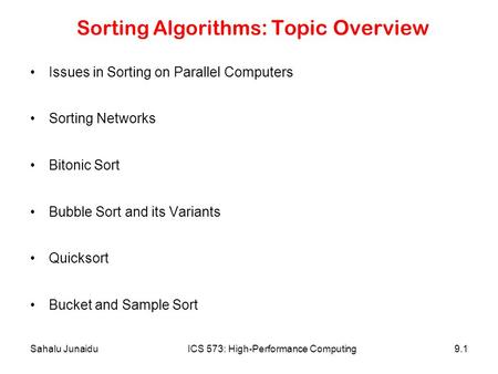 Sorting Algorithms: Topic Overview