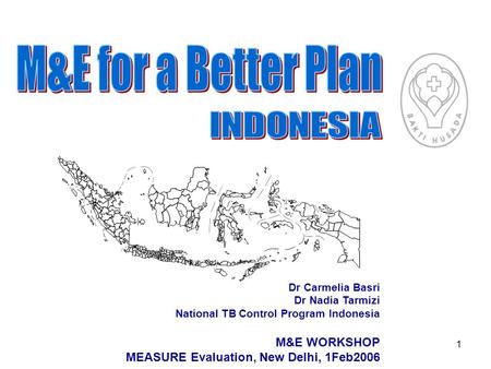 1 Dr Carmelia Basri Dr Nadia Tarmizi National TB Control Program Indonesia M&E WORKSHOP MEASURE Evaluation, New Delhi, 1Feb2006.