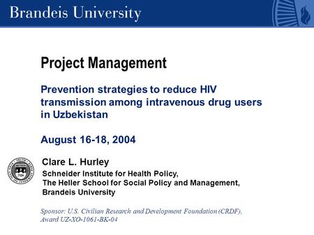 Schneider Institute for Health Policy, The Heller School for Social Policy and Management, Brandeis University Project Management Prevention strategies.