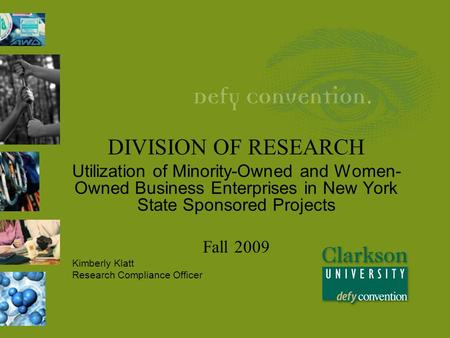 DIVISION OF RESEARCH Utilization of Minority-Owned and Women- Owned Business Enterprises in New York State Sponsored Projects Fall 2009 Kimberly Klatt.