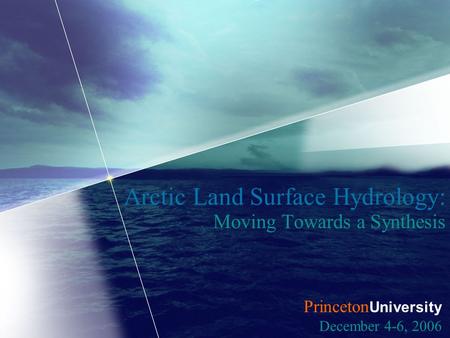 Arctic Land Surface Hydrology: Moving Towards a Synthesis Princeton University December 4-6, 2006.