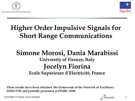 Higher Order Impulsive Signals for Short Range Communications