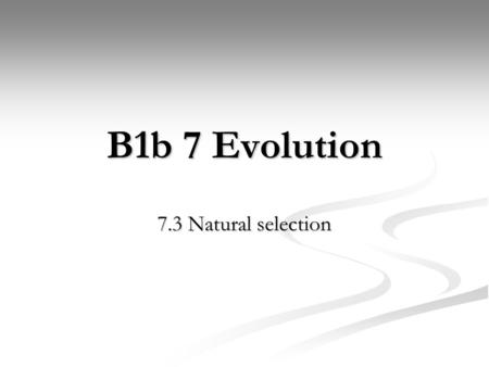 B1b 7 Evolution 7.3 Natural selection. Learning objectives Understand how natural selection works Understand how natural selection works Know what a mutation.