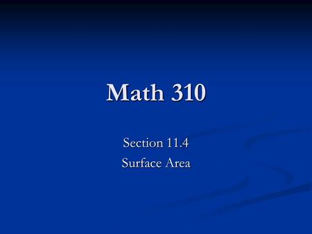 Math 310 Section 11.4 Surface Area. For a polygon, the surface area is the sum of all the areas of all the faces of the polygon. In this way it is similar.