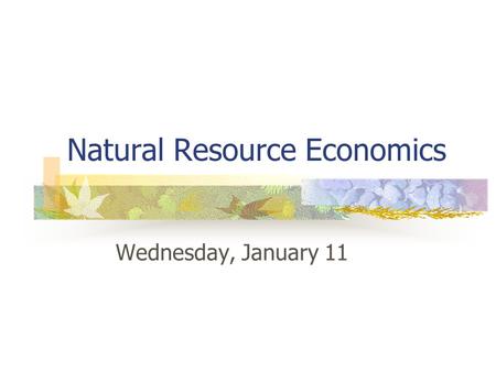 Natural Resource Economics Wednesday, January 11.