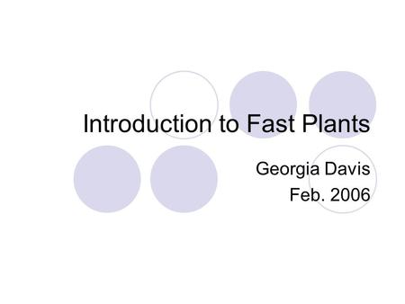 Introduction to Fast Plants Georgia Davis Feb. 2006.