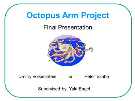 Octopus Arm Project Final Presentation Dmitry Volkinshtein & Peter Szabo Supervised by: Yaki Engel.