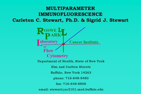 MULTIPARAMETER IMMUNOFLUORESCENCE Carleton C. Stewart, Ph.D. & Sigrid J. Stewart R L L OSWE ARK P L Cancer Institute aboratory Flow of Cytometry Department.