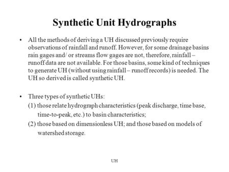 Synthetic Unit Hydrographs