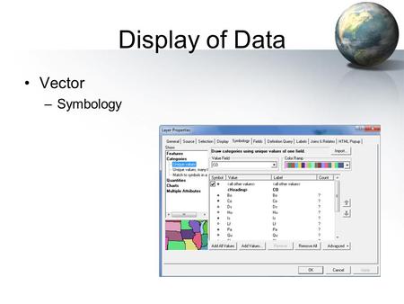 Display of Data Vector –Symbology. Display of Data Vector –Symbology –Labeling.