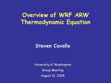 Overview of WRF ARW Thermodynamic Equation