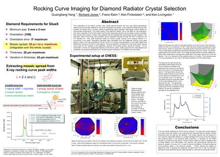 Rocking Curve Imaging for Diamond Radiator Crystal Selection Guangliang Yang 1, Richard Jones 2, Franz Klein 3, Ken Finkelstein 4, and Ken Livingston 1.