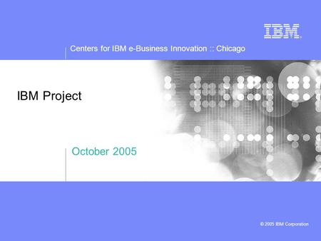 Centers for IBM e-Business Innovation :: Chicago © 2005 IBM Corporation IBM Project October 2005.