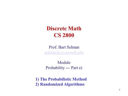 Prof. Bart Selman Module Probability --- Part e)