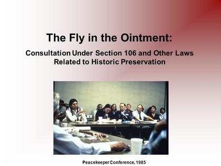 The Fly in the Ointment: Consultation Under Section 106 and Other Laws Related to Historic Preservation Peacekeeper Conference, 1985.
