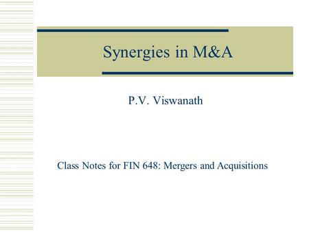 Synergies in M&A P.V. Viswanath