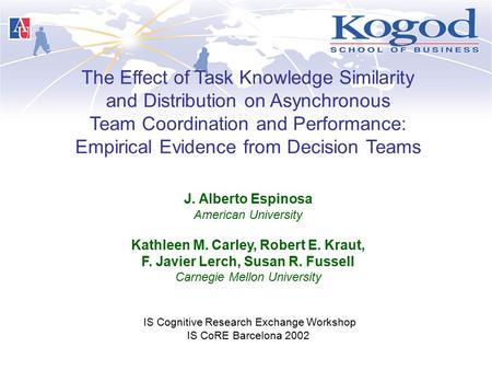 The Effect of Task Knowledge Similarity and Distribution on Asynchronous Team Coordination and Performance: Empirical Evidence from Decision Teams J. Alberto.