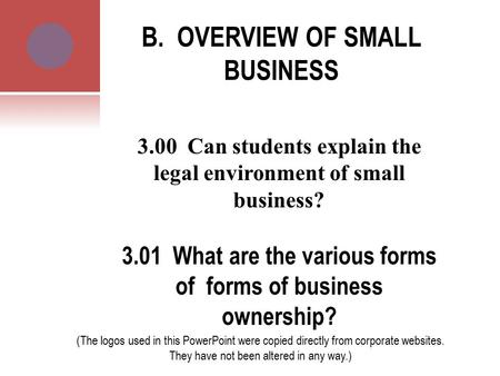 B. OVERVIEW OF SMALL BUSINESS